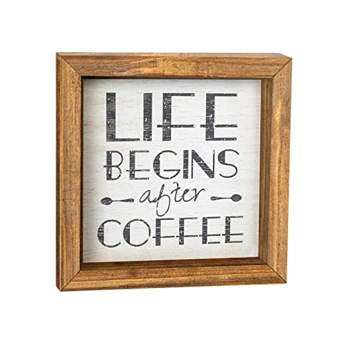 Vintage Coffee Bar Wooden Sign Decor Farmhouse Wood Square Coffee Wall Plaque Rustic White Coffee Tray For Coffee Bar Coffee Hanging Plaque For Kitchen Home Office Coffee Wall Decoration #TOP12