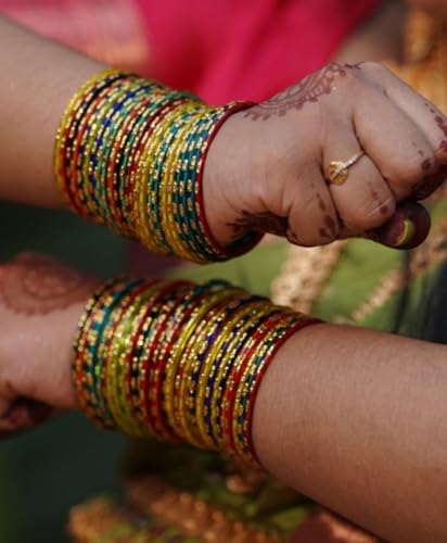 Hand Kkrafts Multicolor traditional Glass bangles chudi set of 144 for womens and girls