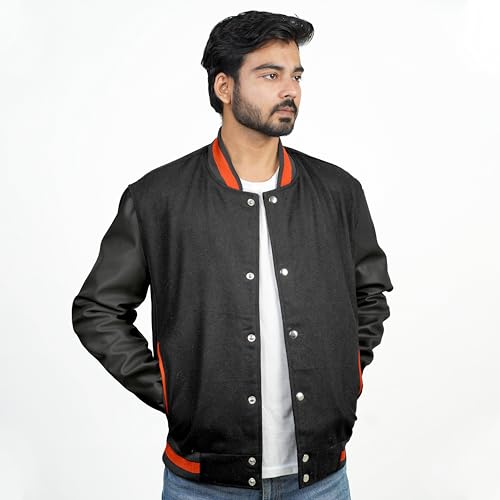 Image of Men's Fashion Varsity Jacket Causal Slim Fit Wool Letterman Baseball Bomber Jackets
