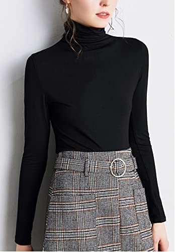 Womens Soft Cotton Long Sleeve Mock Turtleneck Shirts Tops Stretch Underscrubs Layer Tee Tops2