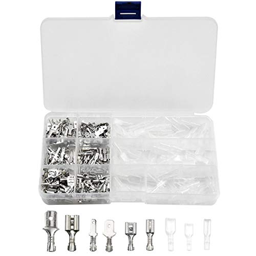 270 Pcs Maschio Femmina Terminale a Crimpare, 2.8mm 4.8mm 6.3mm Crimpare Morsettiera, Connettori Elettrici Capicorda con Kit Manicotto Isolante, Spada Connettore per Elettrici Cavi Crimpatura