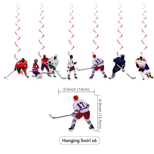 Image of Hockey Birthday Decoration Set, Ice Hockey Sport Happy Birthday Banner, Party Supplies with Banner, Hanging Swirl, Balloon, Cake Topper, Cupcake Topper