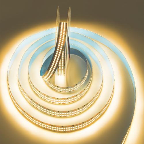 Image of SUYOOULIN LED Lights Strip, Dimmable DC 12V 16.4ft SMD 5054 (5050 Upgraed) Double Rows 1200 LEDs 25000LM Non-Waterproof LED Ribbon for Home Kitchen Decoration (Warm White 3500K)