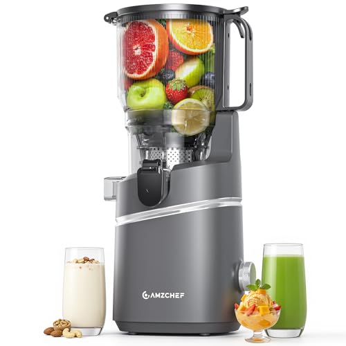 Image of AMZCHEF Cold Press Juicer - 6.5 inch Wide Mouth Hopper for Whole Recipe Loading, Self Feeding for Hands-Free Operation, Zero Waste Masticating Juicer For More Juice, Less Pulp - Triple Strainers