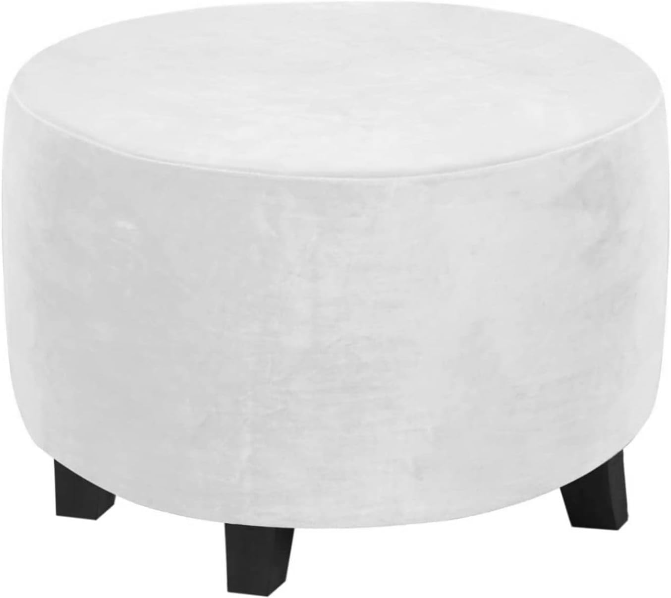 HACLEN Velvet Ottoman Cover Round, Stretch Footrest Stool Cover Washable Ottoman Slipcover Footstool Protector Foot Stool Cover (White,Large)