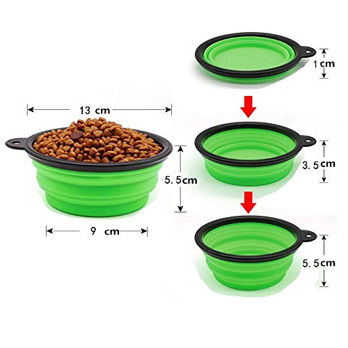 Foldable Dog Bowl, Portable Pet Food Bowl, Travel Bowls for Dogs Cats, Used for Cats, Dogs and Pets for Water and Food (380ml, 2PCS ： Green and Yellow) - Image 3