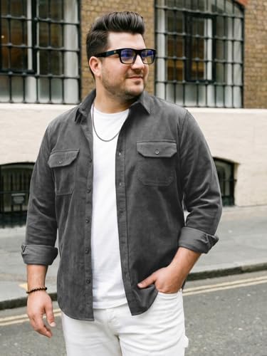 Image of Urbano Plus Men's Corduroy Full Sleeve Regular Fit Solid Overshirt with Utility Pockets