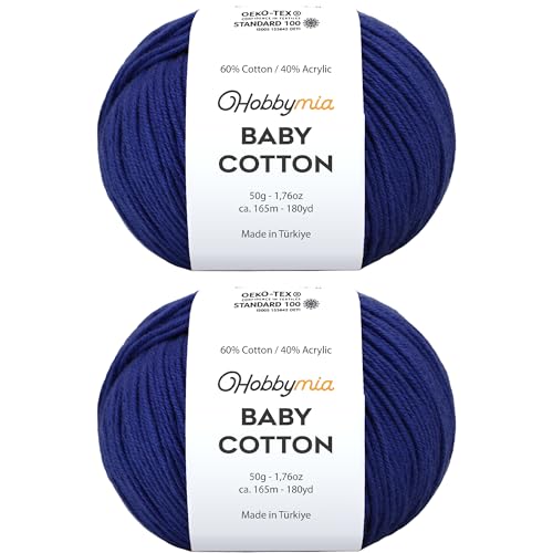 Image of Baby Cotton Blend Yarn - Soft Sport Weight Yarn for Crochet & Amigurumi - 50g /180yds - 60% Cotton 40% Acrylic - Ideal for Baby & Knitting Proj.(Navy Blue, 2 Balls)