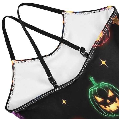 Glowing Neon Pumpkins One Piece Girls Swimsuit, Beach Bathing Suit 3-10 Y with Adjustable Shoulder Strap, 3-10 Y4