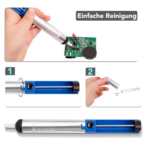 Ecobuild 60W Digitale Lötstation mit LCD Display, 200–480℃ Einstellbar, 5 Extra Lötspitzen, Helfende Hände, 2×5g Lötzinn, Lötstation Halterung, Auto Sleep & Kühlung