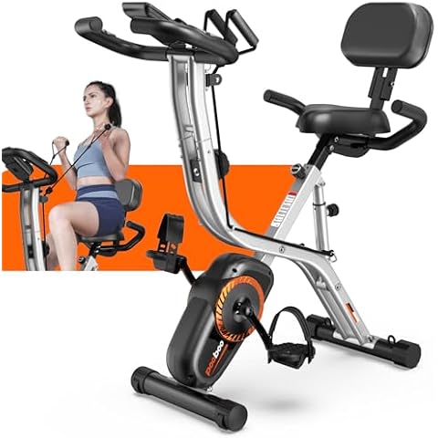 Pooboo Folding Exercise Bike Magnetic Resistance, Multi-functional, Enhanced Comfort Design, 8-Level Resistance Adjustment, LCD Display, Heart Rate Sensor, 330LB Capacity 5-in-1 Stationary Bike Ideal for the Entire Family Cover