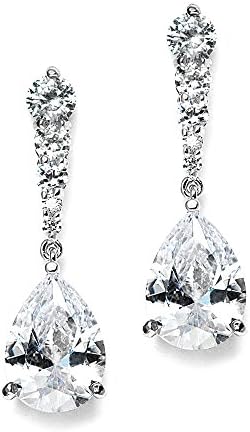 Mariell Cubic Zirconia Wedding Drop Earrings, Teardrop CZ Crystal, for Brides, Bridesmaids, Prom Gift