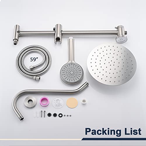 Uclimaa 10 Inch Rain Shower Head With Handheld System, 24" Drill-Free Slider Bar With Low 3-Way Diverter For Easy Reach, 4 Setting Handheld Spray With 5Ft Stainless Steel Hose - Brushed Nickel #TOP5