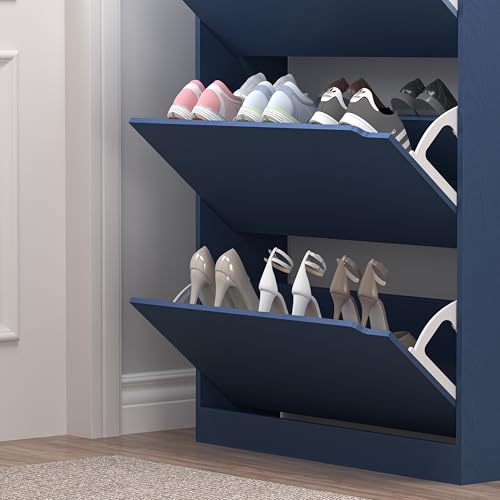 Image of BORNOON Shoe Cabinet with 3 Flip Drawers, Hidden Wood Shoe Cabinet,Freestanding Shoe Storage Cabinet for Entryway Hallway. 47.2 inch H*31.5 inch W*9.45 inch D