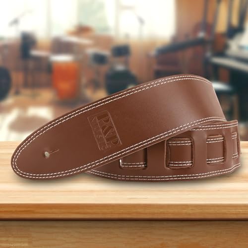 Sangle de guitare en cuir véritable marron réglable de 112 à 142 cm