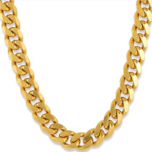 LIFETIME JEWELRY 9mm Miami Curb Cuban Link Chain Necklace 24k Gold Plated (Gold, 18 inches)