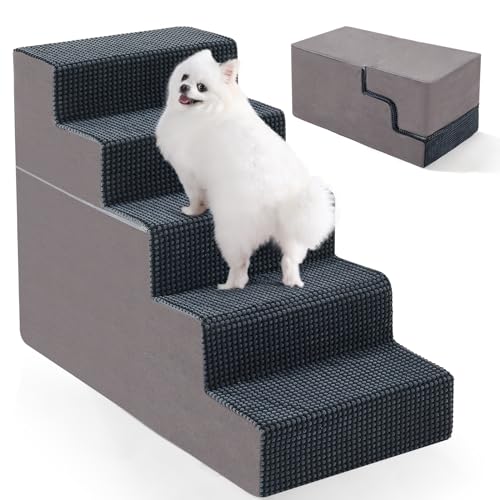 5-Step Dog Stairs, 22.5” H Dog Stairs for High Beds, Non-slip Bottom Pet Stairs for Small Dogs and Cats, Indoor Pet Steps Dog Ramp for Bed, Grey 5-Step Dog Stairs, 22.5” H Dog Stairs for High Beds, Non-slip Bottom Pet Stairs for Small Dogs and Cats, Indoor Pet Steps Dog Ramp for Bed, Grey