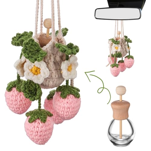 Image of Cute Crochet Plant for Car 12ml Diffuser Bottle,Pink,Pink Strawberry