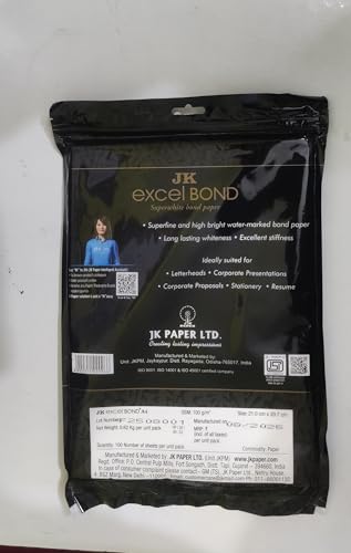 Image of JK Excel Bond Premium Paper, 100 GSM, A4 Size, White, 100 Sheets per Pack, Pack of 2
