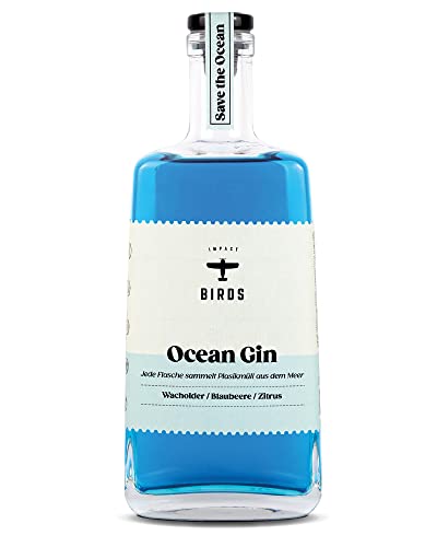 BIRDS Ocean Gin Blauer Gin Mit Blaubeere & Zitrusnoten Handmade aus Deutschland Jede Flasche Sammelt Meeresplastik (1 x 0,5l)