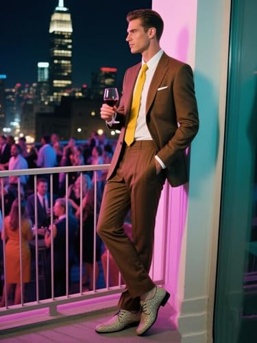 Men's Glitter Sequin Pointed Toe Derby Shoes Fashion Lace Up Block Chunky Heel Tuxedo Dress Oxfords for Party Prom Wedding4