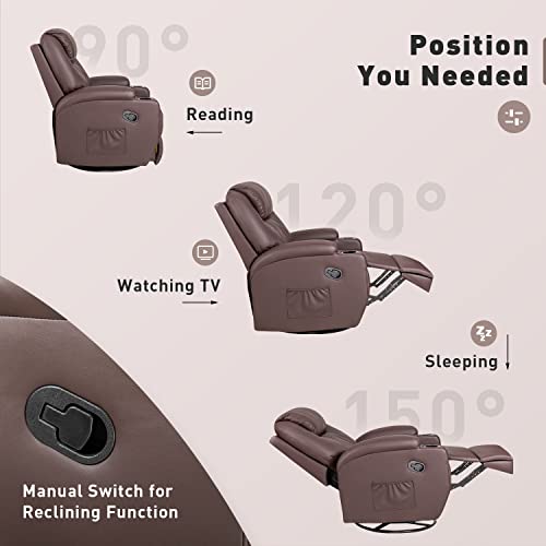 Shahoo Pu Leather Chair With Massage Function Adjustable Home Theater Single Recliner Thick Seat And Backrest, 360° Swivel And Rocking Sofa For Living Room, Attractive Brown #TOP5