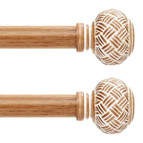 2 Pack Wood Curtain Rods for Windows 28 to 48
