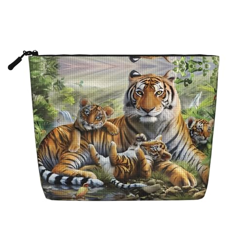 Jungle Tigers Cub - Beauty case da viaggio versatile in finta canapa, multiuso, organizer per accessori cosmetici, Nero , Taglia unica