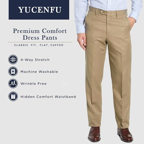 Image of Men's Cozy Hidden Expandable Waist Dress Pants | Premium Stretch Texture Weave Work to Weekend Pants