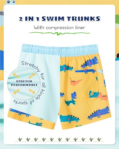 Image of SURF CUZ Boys Swim Trunks with Boxer Brief Liner Toddler Boy Stretch Swimsuit Shorts Quick Dry Swimming Trunks Bathing Suit