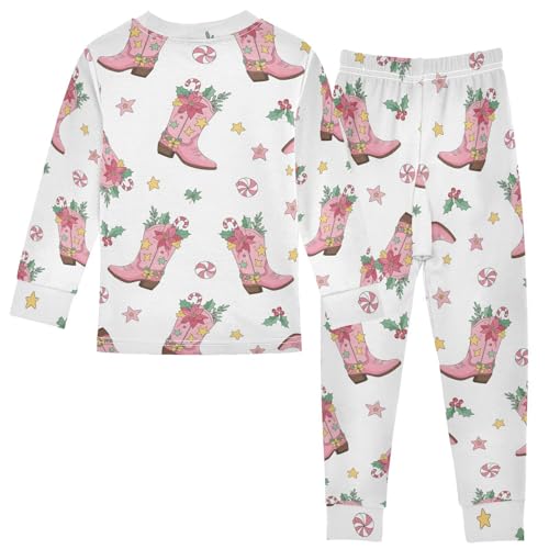 Pajama Sets Long Sleeve Pink Boots with Christmas Soft Comfy Sleepwear 2 Piece PJS 3-8T3