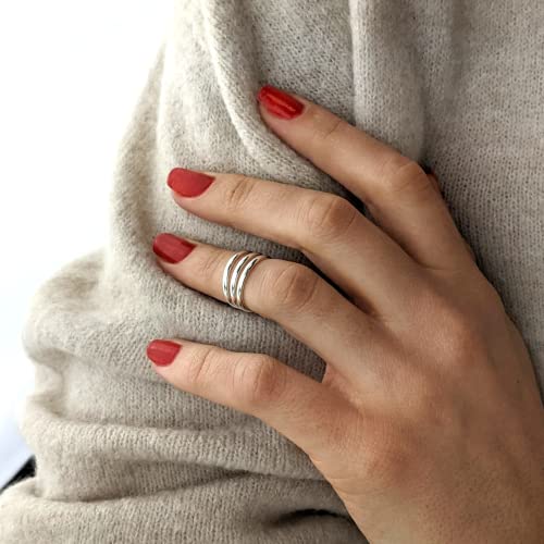 Anillo multibanda de plata de ley 925 ajustable para mujer 2