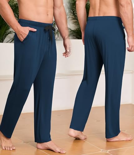 Image of CF Mens Pajama Pants Lightweight Bamboo Rayon Lounge Pants Soft Comfy Sleep Bottoms Long Pajama Pants with Pockets 2 Pack