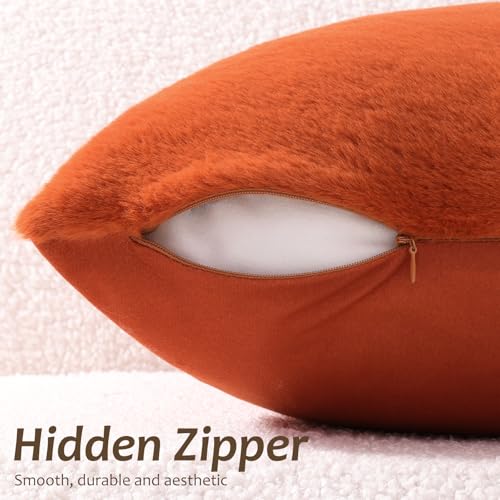 Pallene Faux Fur Plush Lumbar Fall Throw Pillow Covers 12x20 Set of 2, Soft Fluffy Couch Pillow Covers for Living Room, Rust