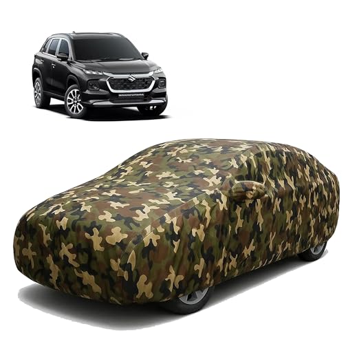 Image of Sulfar 100% Waterproof Car Body Cover Compatible with Mirror for Maruti Suzuki Grand Vitara with Long Lasting Durable Material (Triple Stitched, Full Bottom Elastic, Camouflage Army)