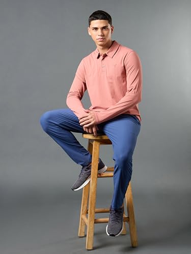 Image of TECHNOSPORT Mens Slim Fit Solid Full Sleeve Cotflex Polo T-Shirt for Regular and Casual Uses