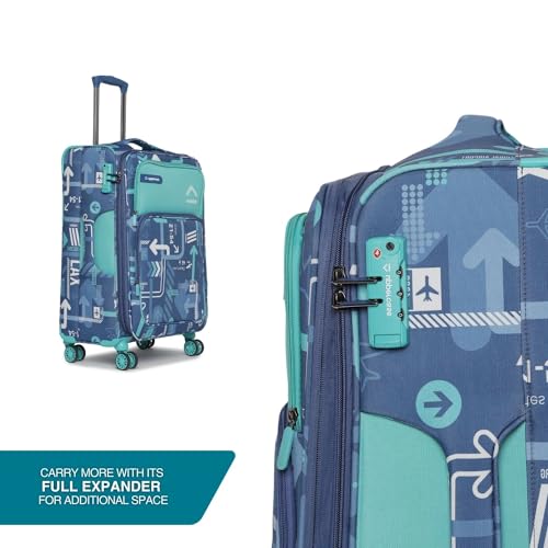 Image of uppercase JFK Plus 68 Cm Medium Polyester Soft-Sided 8 Spinner Check-in Trolley Bag Dust Resistant Eco-Soft Printed Luggage with TSA Lock, 2500 Days Warranty (Denim Blue)