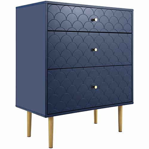 Commode élégante bleu marine | 3 tiroirs | Bois massif certifié FSC® | Étagère réglable |...
