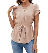 Womens Button Down Blouses Casual Peplum Summer Tops Dressy Chiffon Work Blouse