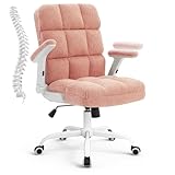 SEATZONE Pink Office Chair Ergonomic Computer Desk Chair with Wheels,Faux Fur Comfy Office Chair for Women and Girls,Teddy Fleece Material