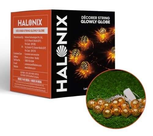 Image of Halonix Decorer Glowly Globe 15 Bright Led String Light | Diwali Light | Christmas Light | Wedding Light | Festive Lights for Home Decoration (Warm White, 4 Meters, Pack 2)