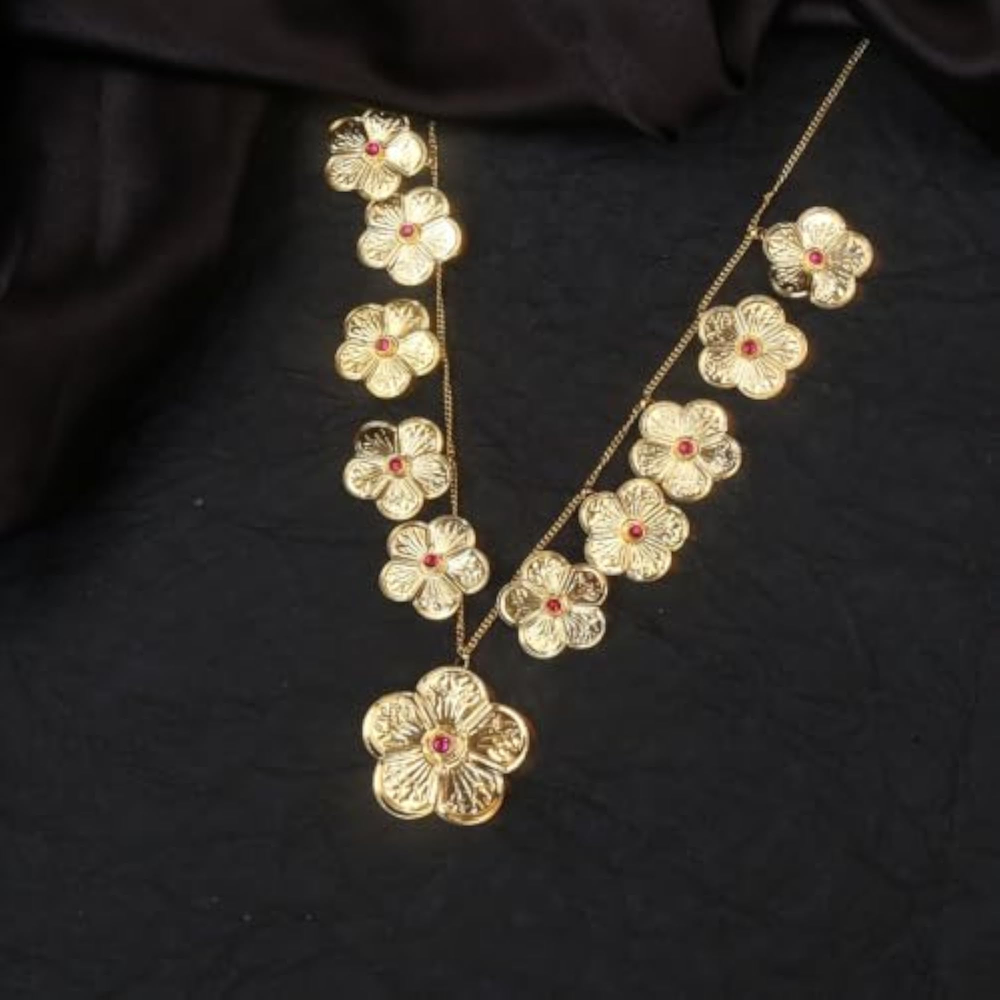 Stunning Floral Mala with Pink Stone for Ganesh Decoration