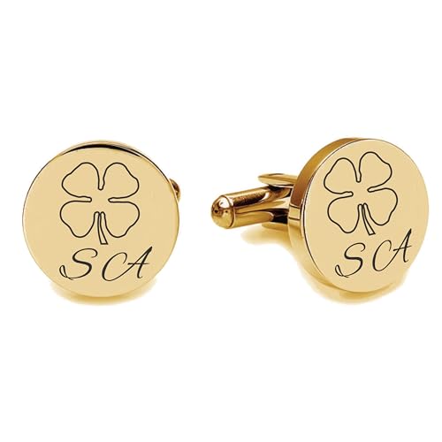 Mancuernillas personalizadas de oro trébol de cuatro hojas miniatura 2