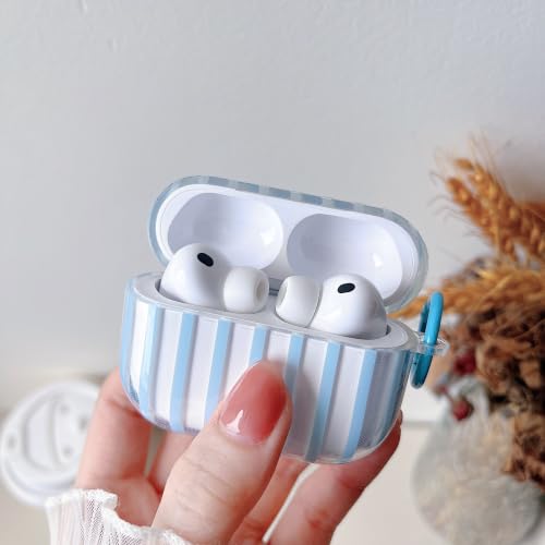 Image of MINSCOSE for AirPods Pro 3rd Generation Case,Cute Striped Aesthetic Pattern Design with Trendy Keychain Ring,Soft TPU Protective Shockproof Cover with Cleaner Kit for Airpods Pro 3-Clear Blue