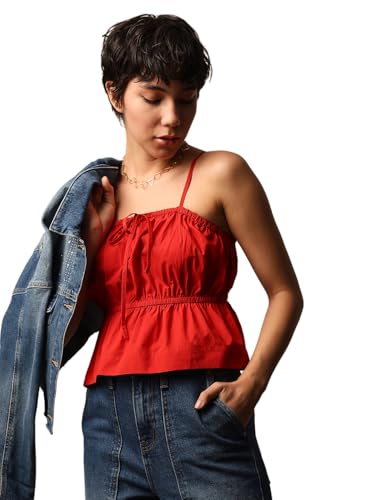 Image of ONLY Women's Cotton Solid Regular Fit T-Shirt