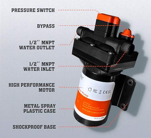 [Upgraded Version] 12V DC Self-Priming Diaphragm Water Pump,30-70 PSI Continuously Adjustable,6.0GPM Water Flow,RV Fresh Water Pump with Automatic Pressure Switch for RV, Yacht, Camper - Thumbnail 7