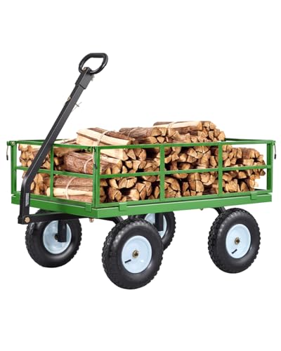 Image of VEVOR Steel Garden Cart, 1200 lbs Heavy Duty Pullable Garden Wagon Yard Cart, 2 in 1 Outdoor Metal Utility Wagon Yard Trailer with 13 inch All Terrain Tires, Mesh Detachable Sides and 180 Rotating Handle