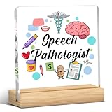 Speech Pathologist Gifts, Thank You Language Therapist Gifts, Speech Therapy Decor, Acrylic Sign with Wooden Stands for Bedroom Desktop Decoration Therapy Room Office Desk Decor - Pathologist Brain