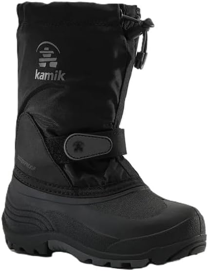 Kamik Waterbug 5 Kid's Winter Snow Boots, Waterproof & Insulated with Removable Liner, Black - 4 Big Kid (8-12 Years)