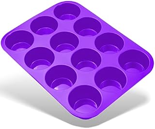 Belmalia Large Muffin Tray 12 Cup Silicone, Muffin Pan, Non-Stick Muffin Tin, Baking Mould for Muffins or Cupcakes, Cakes, Brownies, Pudding Purple